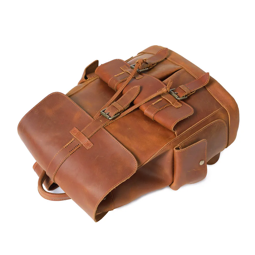 S.WORKER Vintage Echtleder-Rucksack für Herren, Reise-Vintage-Crazy-Horse-Schultasche, Große Laptop-Schultertasche aus Rindsleder für Männer – Detail 21
