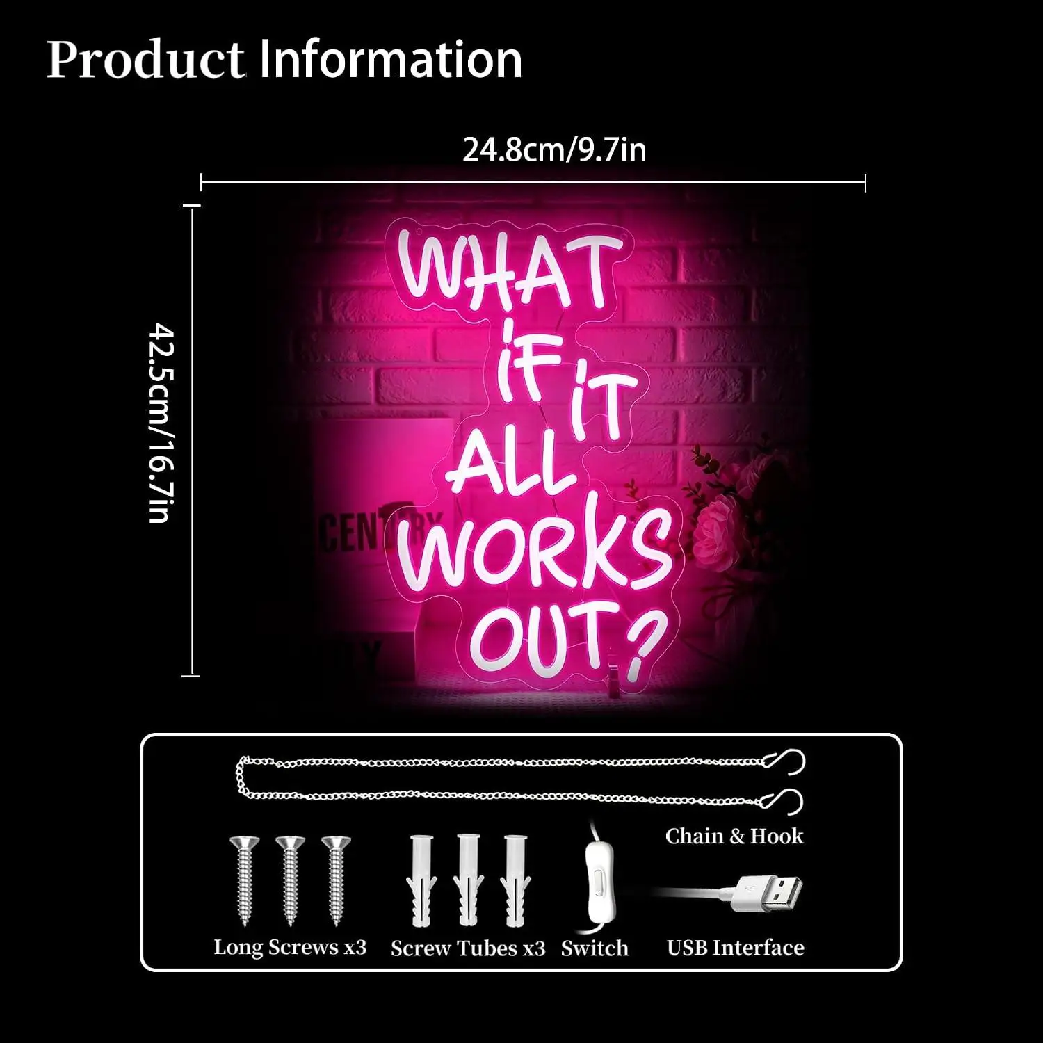 What If It All Works Out Neon Sign Dimmable LED Light For Bedroom Studio Salon Bar Cafe Photo Booth Aesthetic Party Wall Decor