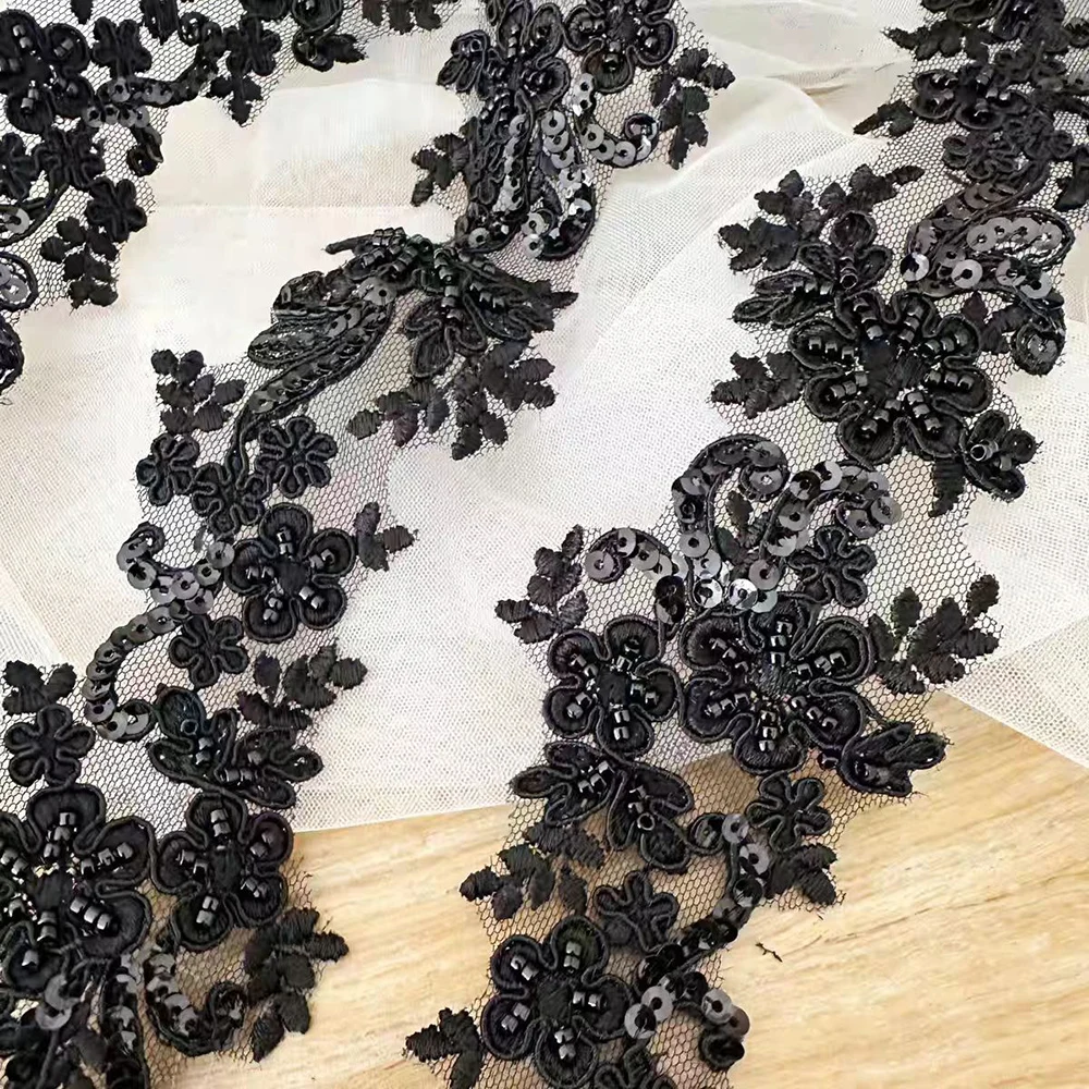 1 Yard Embroidery Lace Fabric Trim Appliques For Wedding Dresses Bags Curtain Accessories Rhinestone DIY Sewing Repair