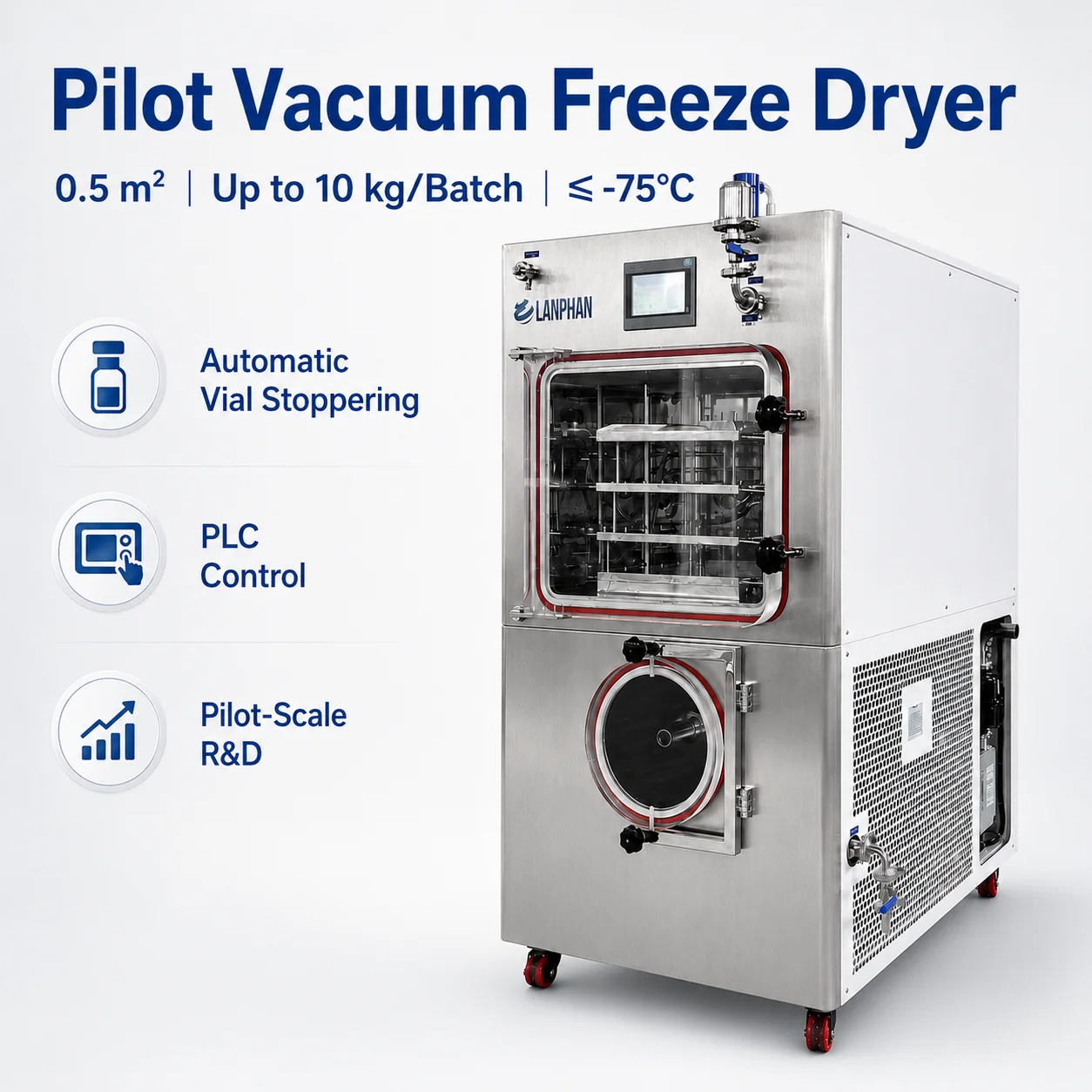 Pilot Freeze Dryer For Reagent Development, 0.5m² Automatic Stoppering Lyophilizer For Pilot-Scale Trials