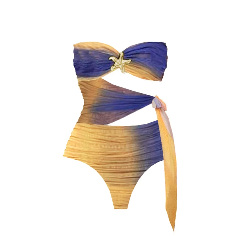 2 Pcs Hollow Swimsuit Sexy Women Bikini 2025 Cut Out Swimwear Female Swimming Suit Long Skirt Deep V Biquini Bodysuit Beachwear image 2