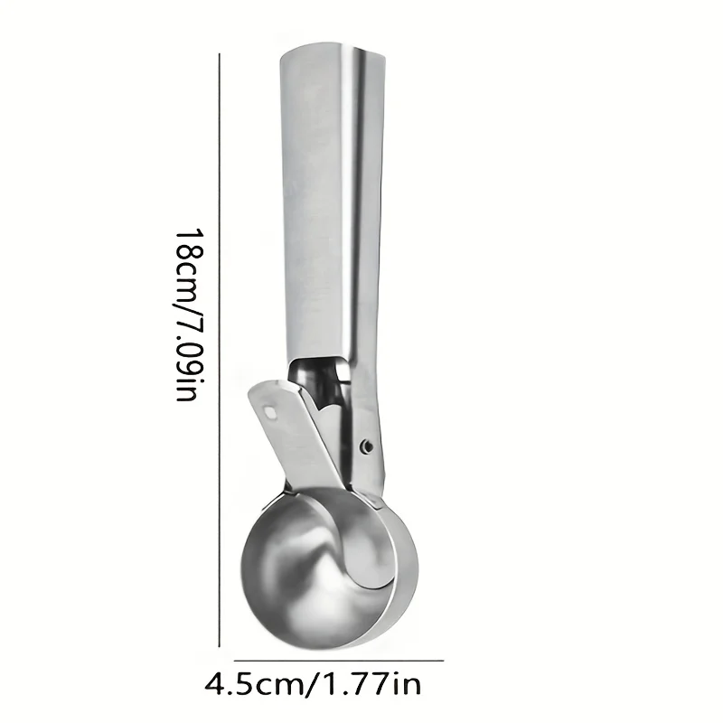 Stainless Steel Ice Cream Scoop with Trigger Release, Non-Stick Ice Cream Ball Maker, Fruit Melon Baller Spoon for Frozen Desser