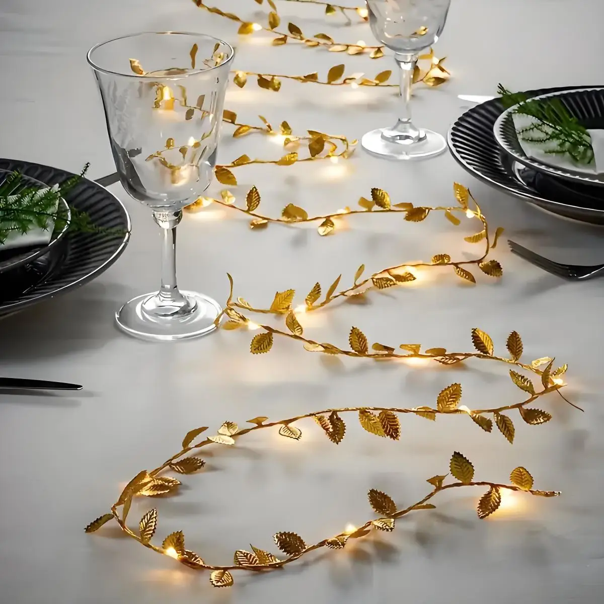 Led Romantic Golden Leaf Fairy Lights - (20 Led Constant Light Model) Elegant String Lights, Suitable for Home Decoration, Table Setting, Weddings, and Events Suitable for Valentine's Day, Birthday Parties, Weddings, Christmas, Thanksgiving, Diwali.