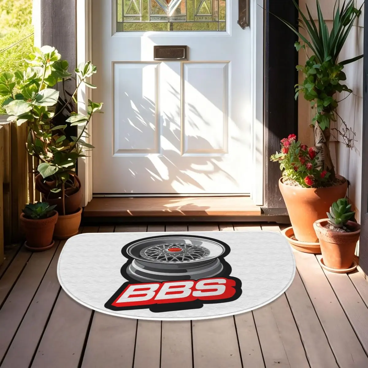Bbs Racing Rims Rs001 Soft Flannel Half Round Doormat Non Slip Bathroom Mat Absorbent Floor Carpet for Garage