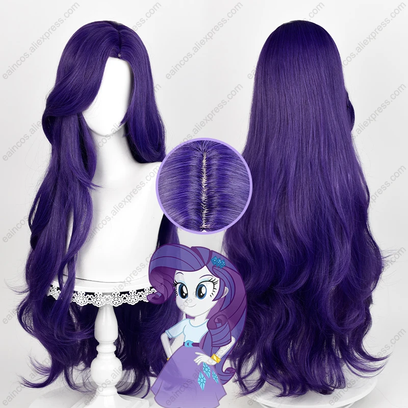 Rarity Cosplay Peruka 90 cm Długie ciemnofioletowe peruki kręcone Żaroodporne włosy syntetyczne
