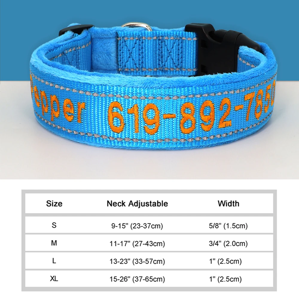 Gepersonaliseerde geborduurde halsband Reflecterend nylon Aangepaste ID-naam Accessoires Gewatteerde halsbanden voor huisdieren voor kleine, middelgrote en grote honden
