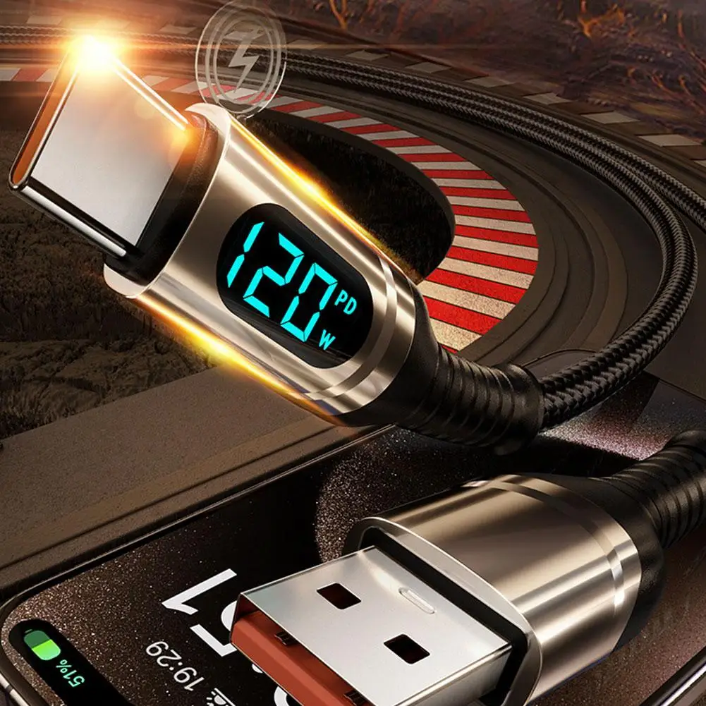 PD120W 6A Кабель для передачи данных в оплетке Кабель для быстрой зарядки данных USB-кабель типа C с цифровым дисплеем для Xiaomi для Samsung