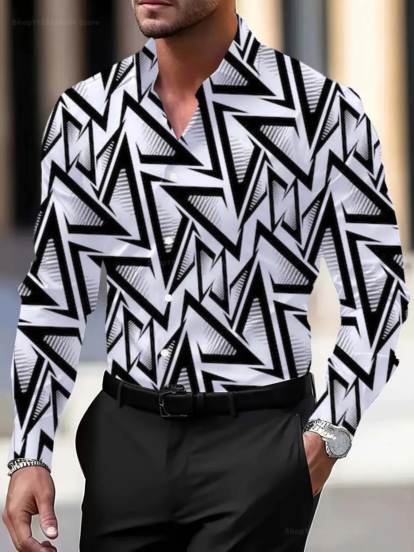 Mehrfarbiges Linienmuster 3D-Druck Herren-Langarmhemd Herbst Casaul Business Button-Down-Hemd für Männer Männliche Kleidung