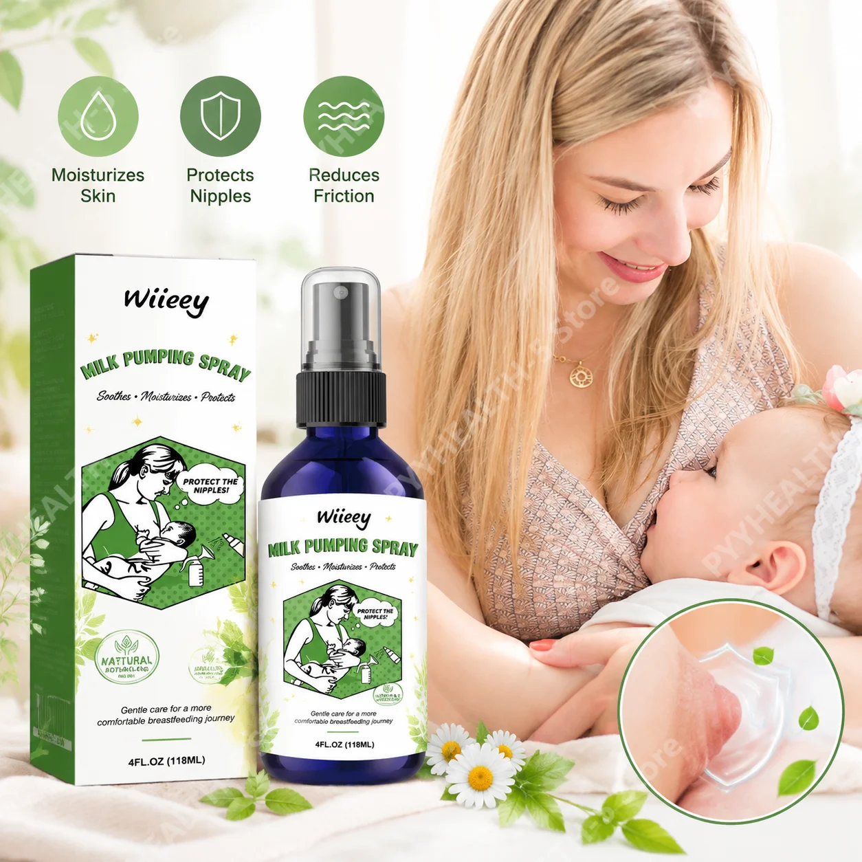 Milk Pumping Spray Moisturize Skin Protect Nipples Reduce Nipple Friction in Breastfeeding Natural Botanical Blend 118 ML