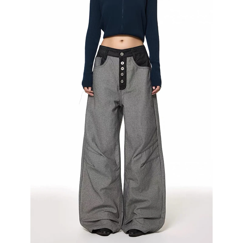 

ZHIZOU весенние женские мешковатые джинсы Y2k японские американские ретро серые джинсовые брюки Harajuku ковбойские широкие брюки High Street Cyber Punk