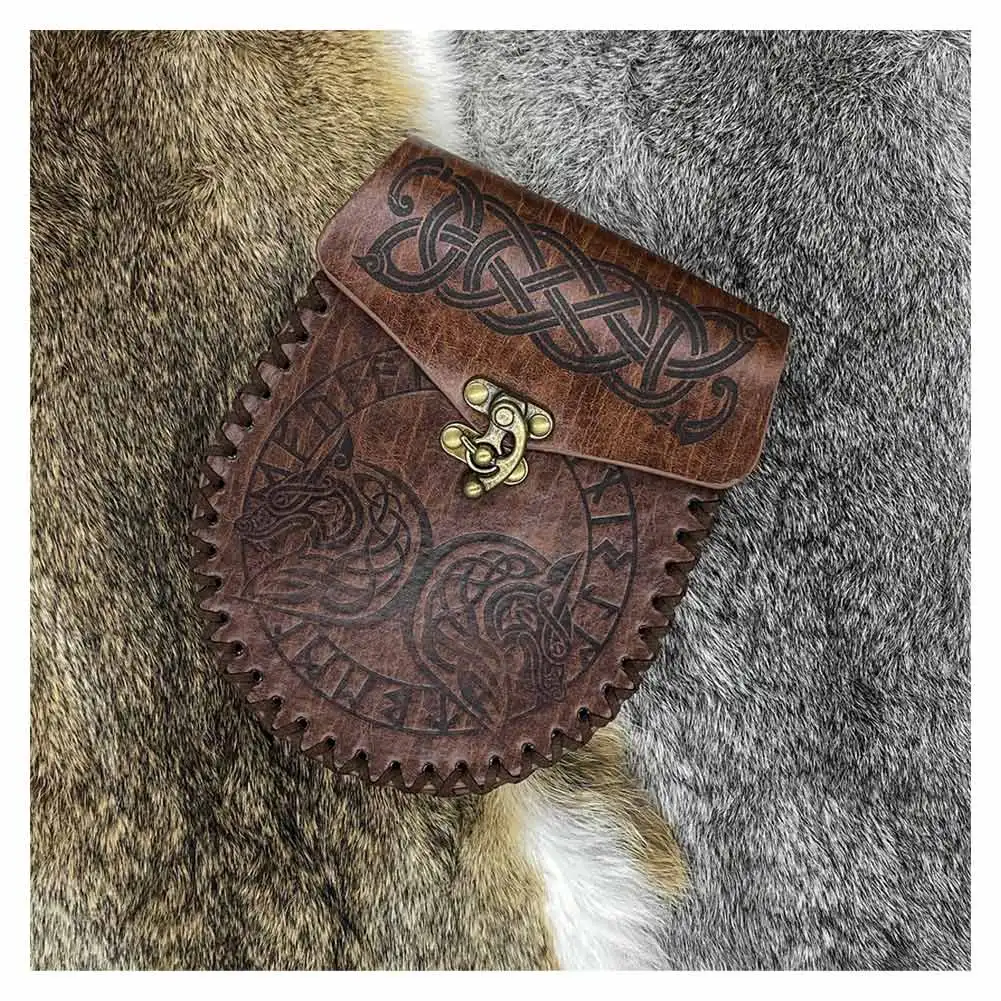 Medieval Viking Money Pouch Bag Cosplay Viking Knight Men Women Leather Drawstring Bag Coin Purse Halloween Costume Accessories