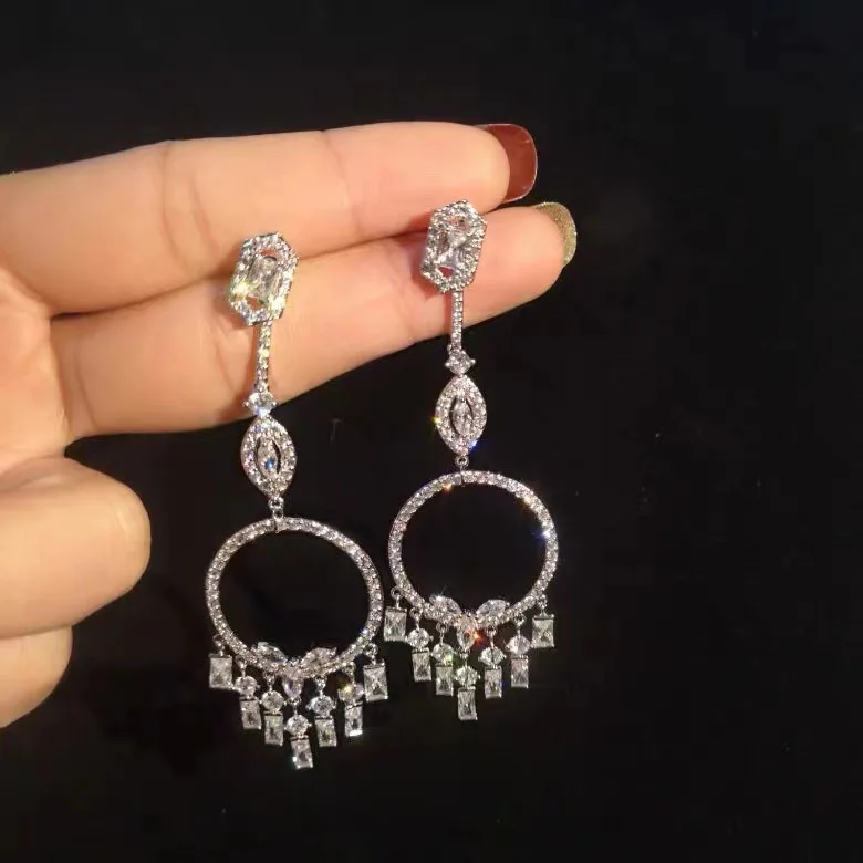

Fashion Tassels Crystal Drop Earring for Women 100% 925 Sterling Silver Needle Earrings Party Wedding Ear Piercing Jewelry Gifts