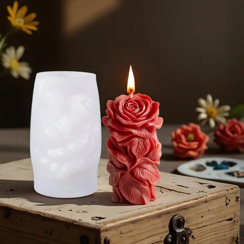 

3D силиконовая форма для свечей с розой, DIY геометрическая форма для цветочной колонны для свечей, пластырь, свадебный домашний декор, изготовление поделок
