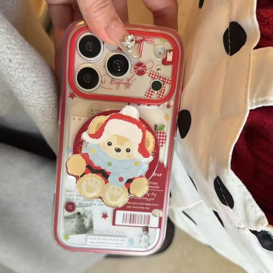 

Creative red notepad cute scarf Daffy bear magnetic cover for two-in-one red border scarf notepad suitable for 17Promax iPhone c