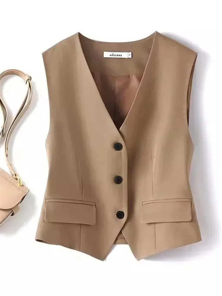 

Spring Autumn 2026 Fashion Sleeveless Korean Version Women's Suit Vest Coat All-match Temperament Vests Femlae Cardigan Outwear