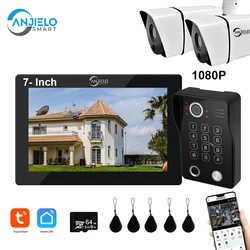 1080p Video Intercom Kit Tuya Wifi 7/10 Inch Monitor Swipe Vingerafdruk Wachtwoord Deurbel Outdoor Waterdichte Bewakingscamera