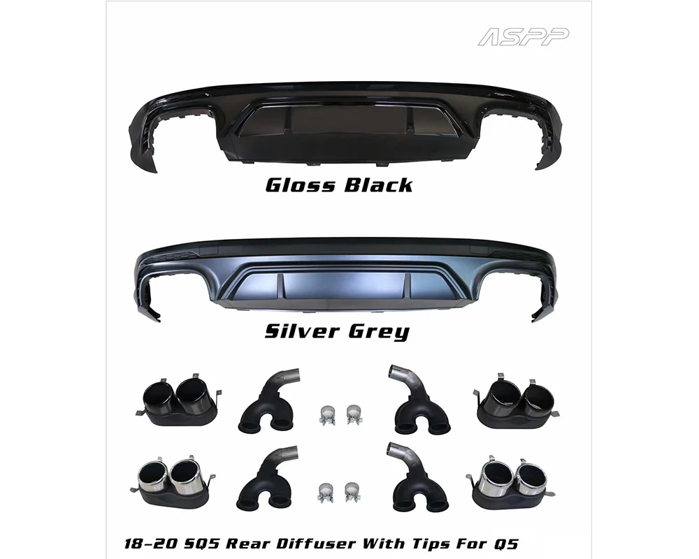 For 2018 2019 2020 Q5 S line modificantion SQ5 rear diffuser with quad tips glossy black rear lip tail throat