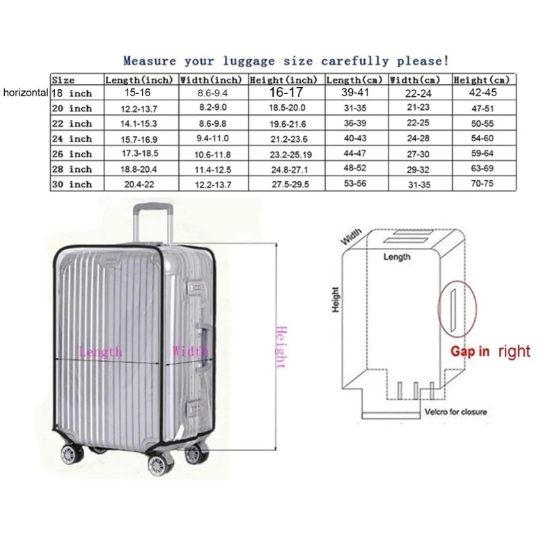 Clear PVC Suitcase Cover Protectors 18 20 22 24 26 28 30 Inch PVC Transparent Travel Luggage Protector for Carry on