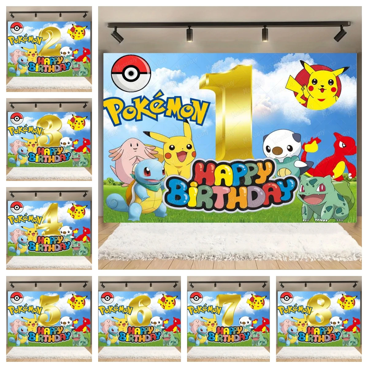 Anpassbare Geburtstagsparty-Hintergrundkulisse Cartoon Pikachu Babyparty-Hintergrund Fotografie-Wand Fotostudio-Banner Dekorationszubehör