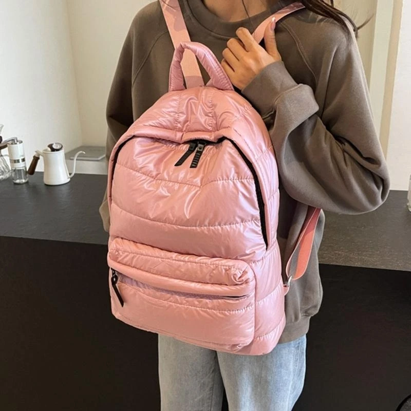 R1WE Frasnlely Shining Metallic Squilt Equilted Backpack for Womens Lightweight Travel Caper Setcast Bag مع مبطنة