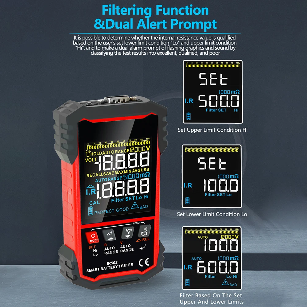 IR500 IR502 Battery Tester Internal Resistance Voltage Current Test 3.2 Inch Color Screen Auto Diagnostic Tools