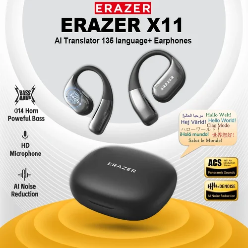 ERAZER X11 auriculares Bluetooth auriculares inalámbricos deportivos llamada con cancelación de ruido ganchos para las orejas OWS AI traductor auriculares