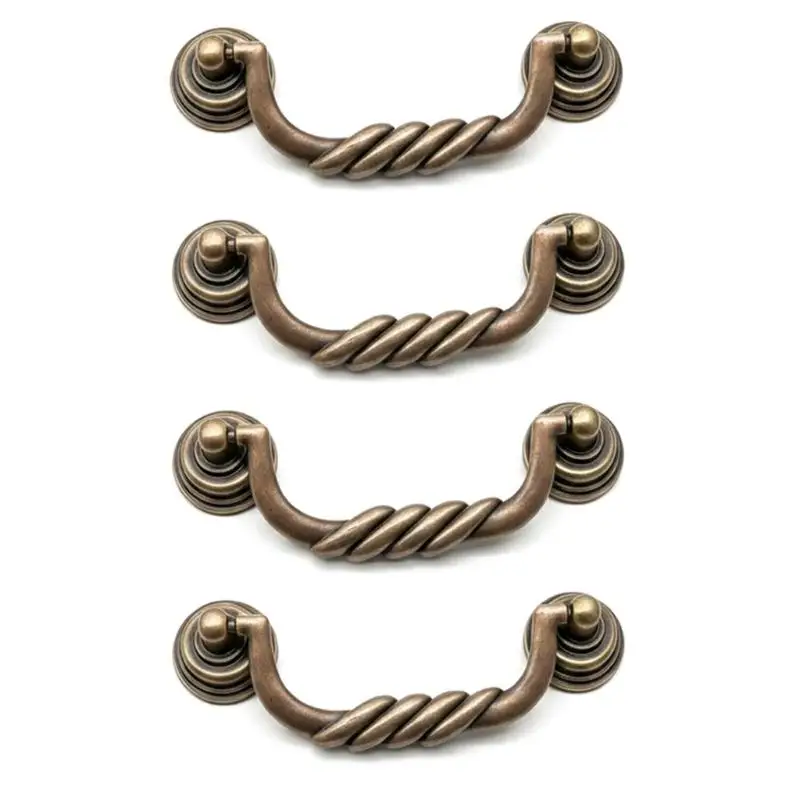 Bronze Drawer Pull Handles 4 Pack Metal Rope Cabinet Hardware with 3.15 Inch Hole Center for Dresser and Cupboard Use D2RD