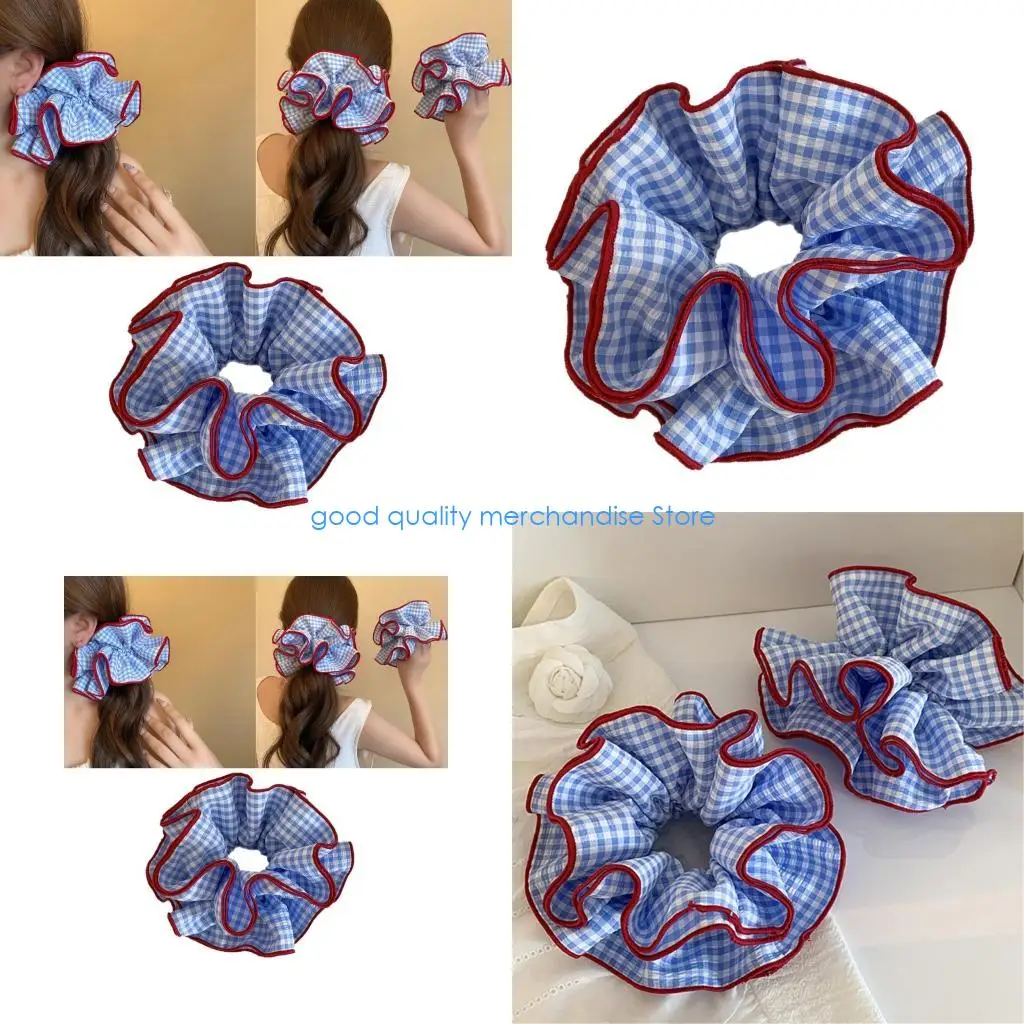 

Y5JD Elastic Checkered Scrunchie Gentle Hairband Fabric Hair Tie Elegant Hair Circles