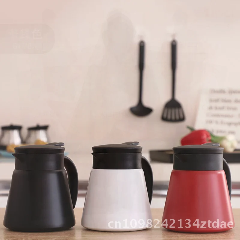 

Stainless Steel Double-Layer Thermos Kettle 600ml/800ml Minimalist Style Coffee Pot for Office And Household Black/White/Red