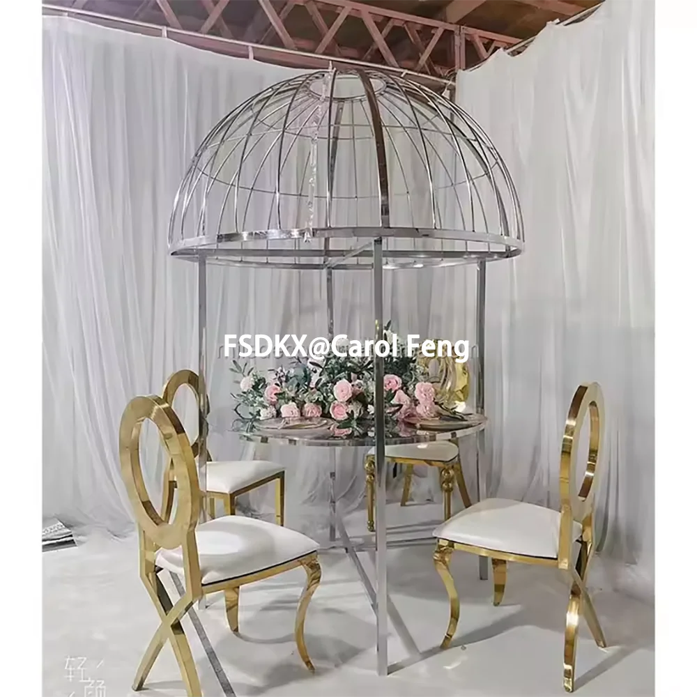 Luxury Marriage Decor Gold Chuppah Arch Canopy Gazebos With the Table Wedding Backdrop Stand Metal For  Wedding Reception