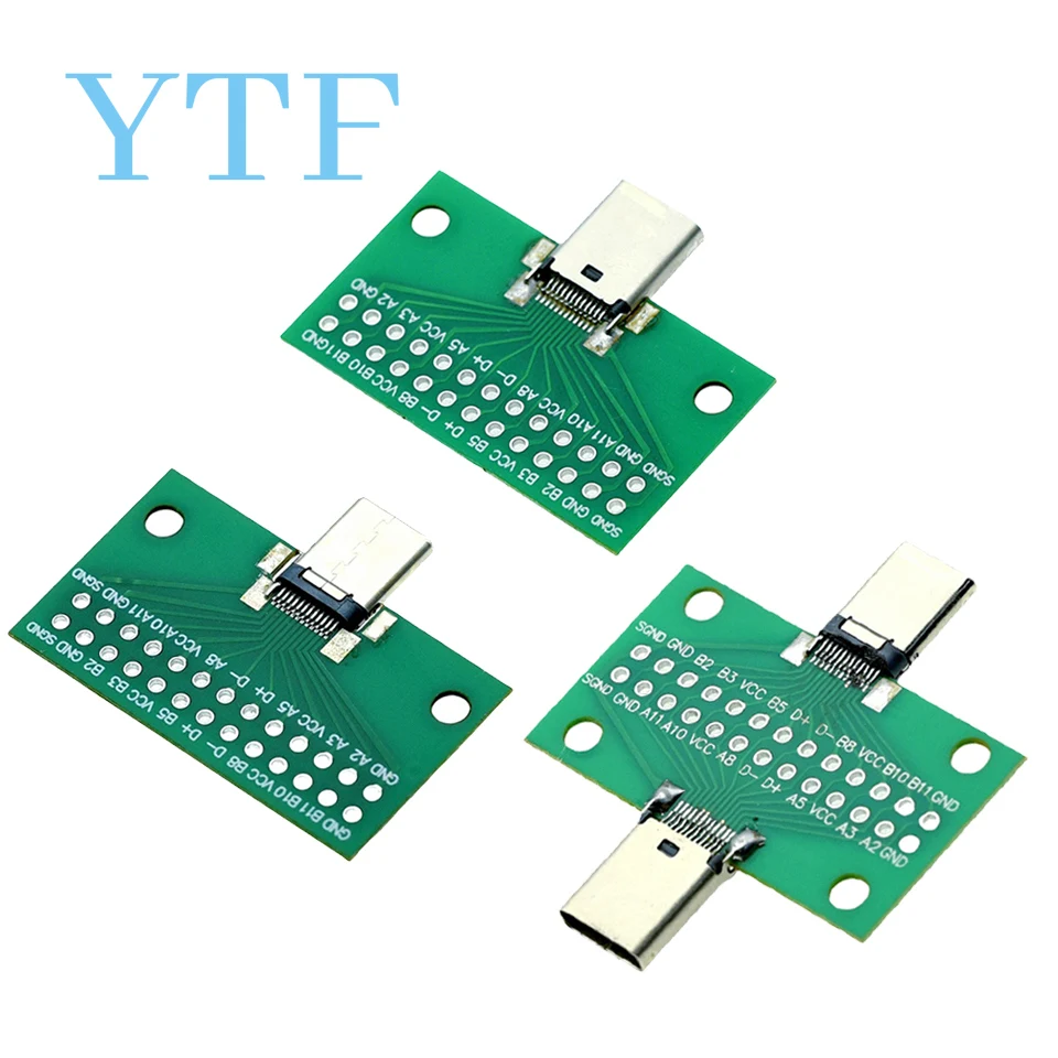 Type-C Male To Female USB 3.1 Test PCB Board Adapter Type C 24P 2.54mm Connector Socket For Data Line Wire Cable Transfer