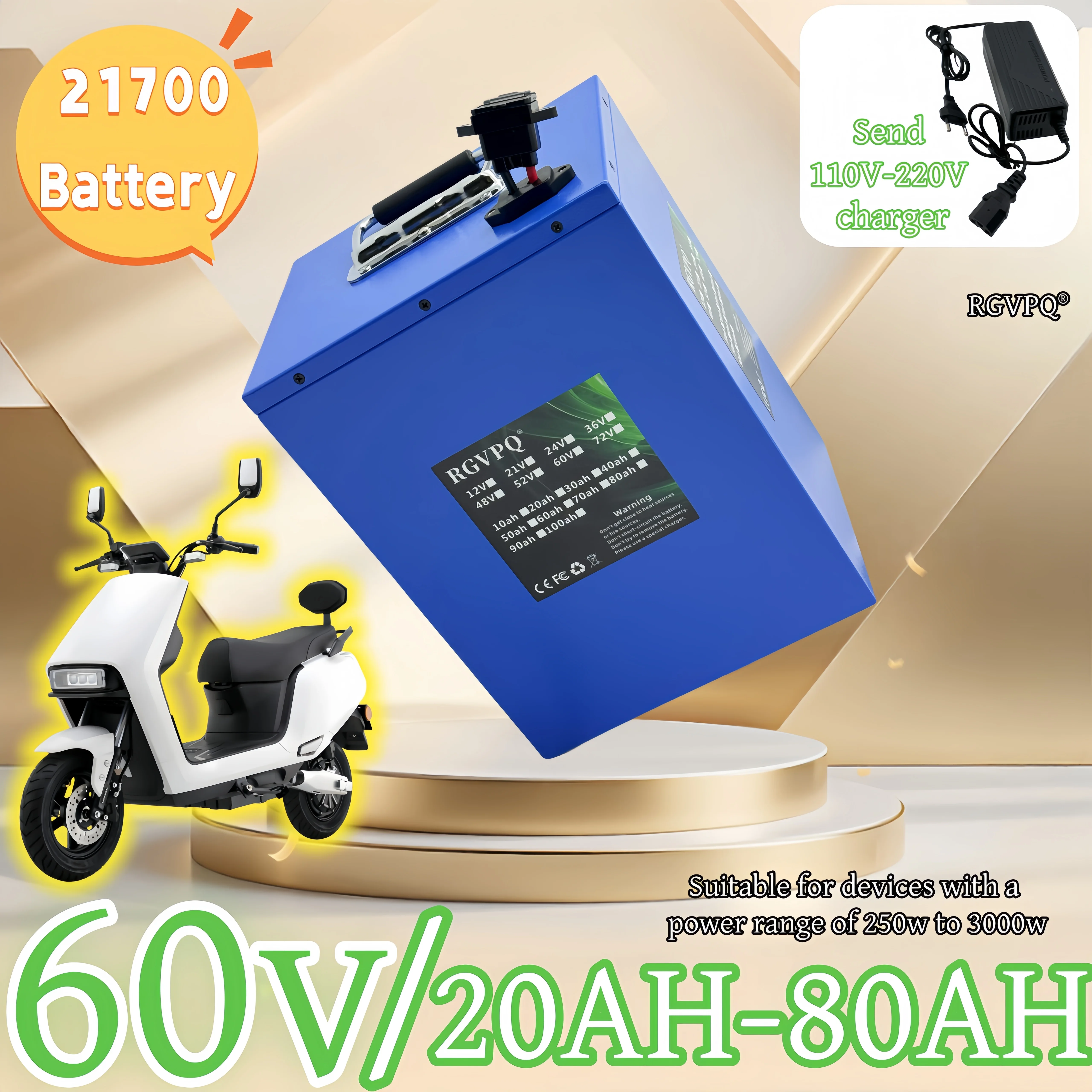 

Air freight, 60V21700 lithium-ion battery, 80AH, shipped within 24 hours of placing an order, suitable for 500W-3000W equipment