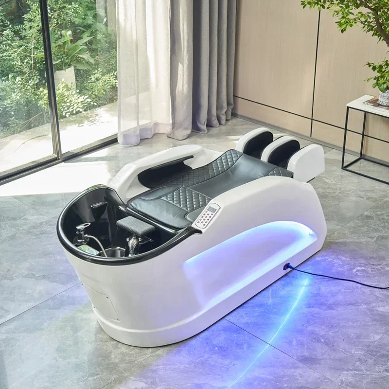 Premium Reclining White Shampoo Chair Beauty Salon Air Wash Luxury Washing Hair Shampoo Chair Barber