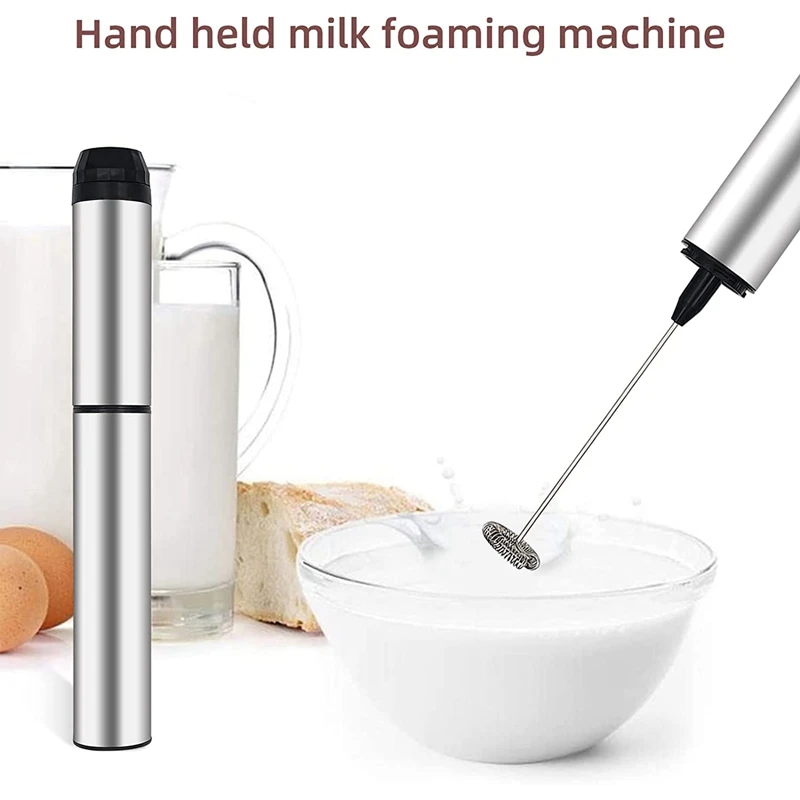 Prata Handheld elétrica leite Frother, a pilhas, Mixer para Latte, Cappuccino, Bebida chocolate quente