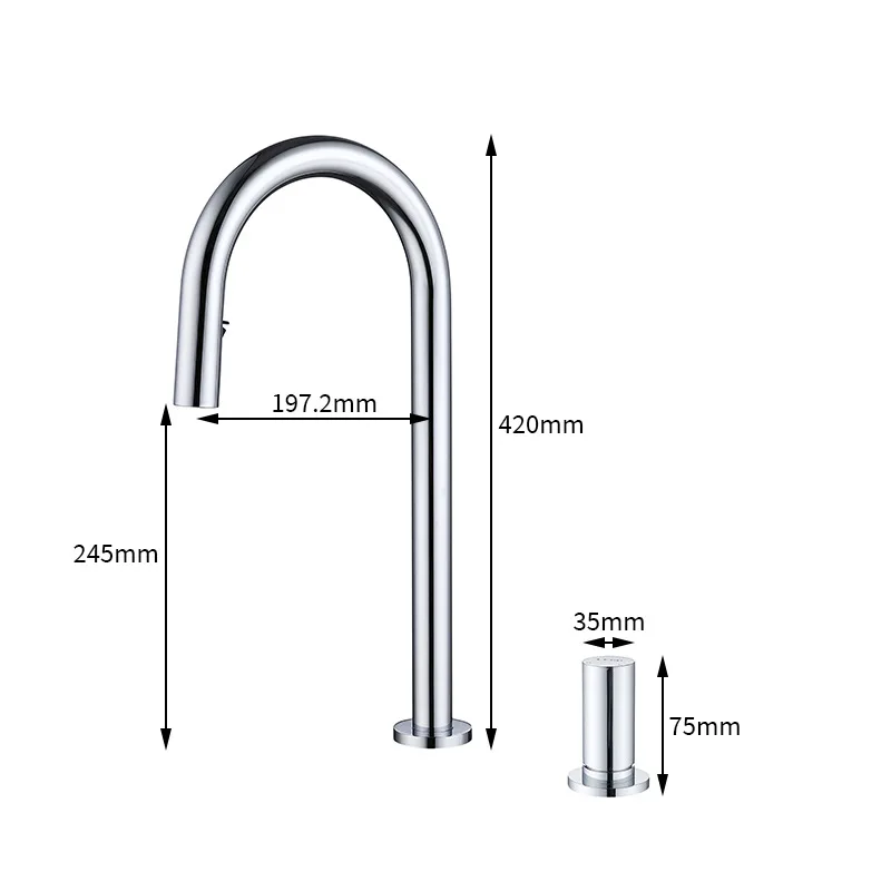 KEMAIDI سحب أسفل صنبور حوض المطبخ مقبض واحد ثقب مزدوج خلاط المياه الساخنة والباردة النحاس سطح الخيالة صنبور المطبخ الحنفية