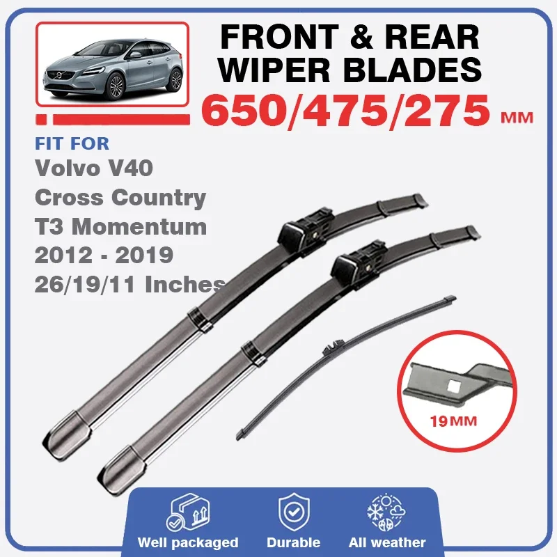 For Volvo V40 2012 - 2019 Front Rear Wiper Blades Accessories Cross Country T3 RDesign Momentum Windshield Windscreen Window Kit