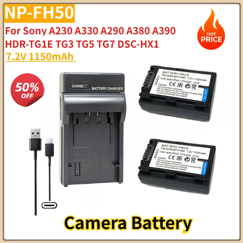

7.2V 1150mAh NP-FH50 NP-FH40 Camera Battery + USB Charger for Sony A290 A380 A230 A330 A390 HDR-TG1E TG5 TG3 TG7 DSC-HX1