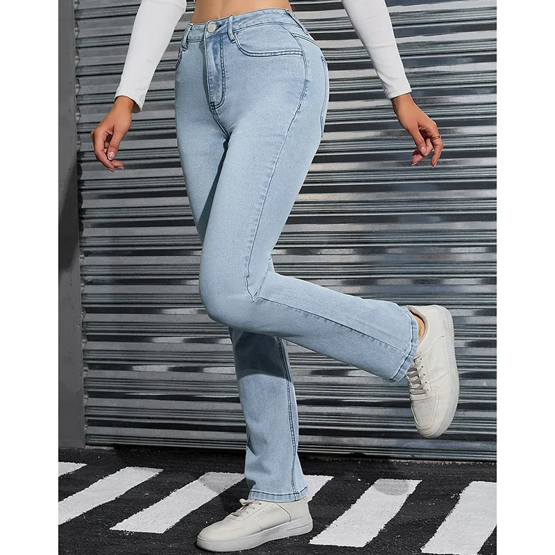 2025 레이디 클래식 디자이너 스트레이트 레그 플레어 진 여자 하이웨이스트 데님 바지 여성 캐주얼 패션 얇은 바지