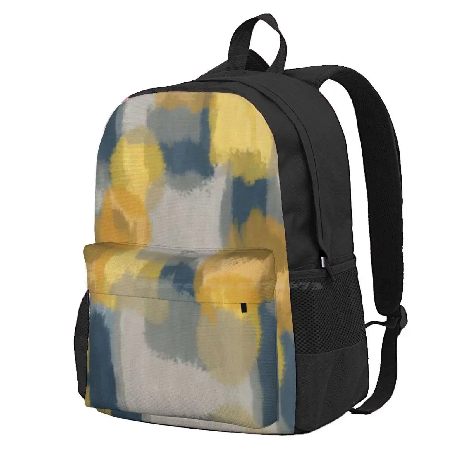 Abstract Paint In Mustard Yellow, Grey, And Navy Blue Hot Sale Schoolbag Backpack Fashion Bags Painted Brush Strokes Abstract