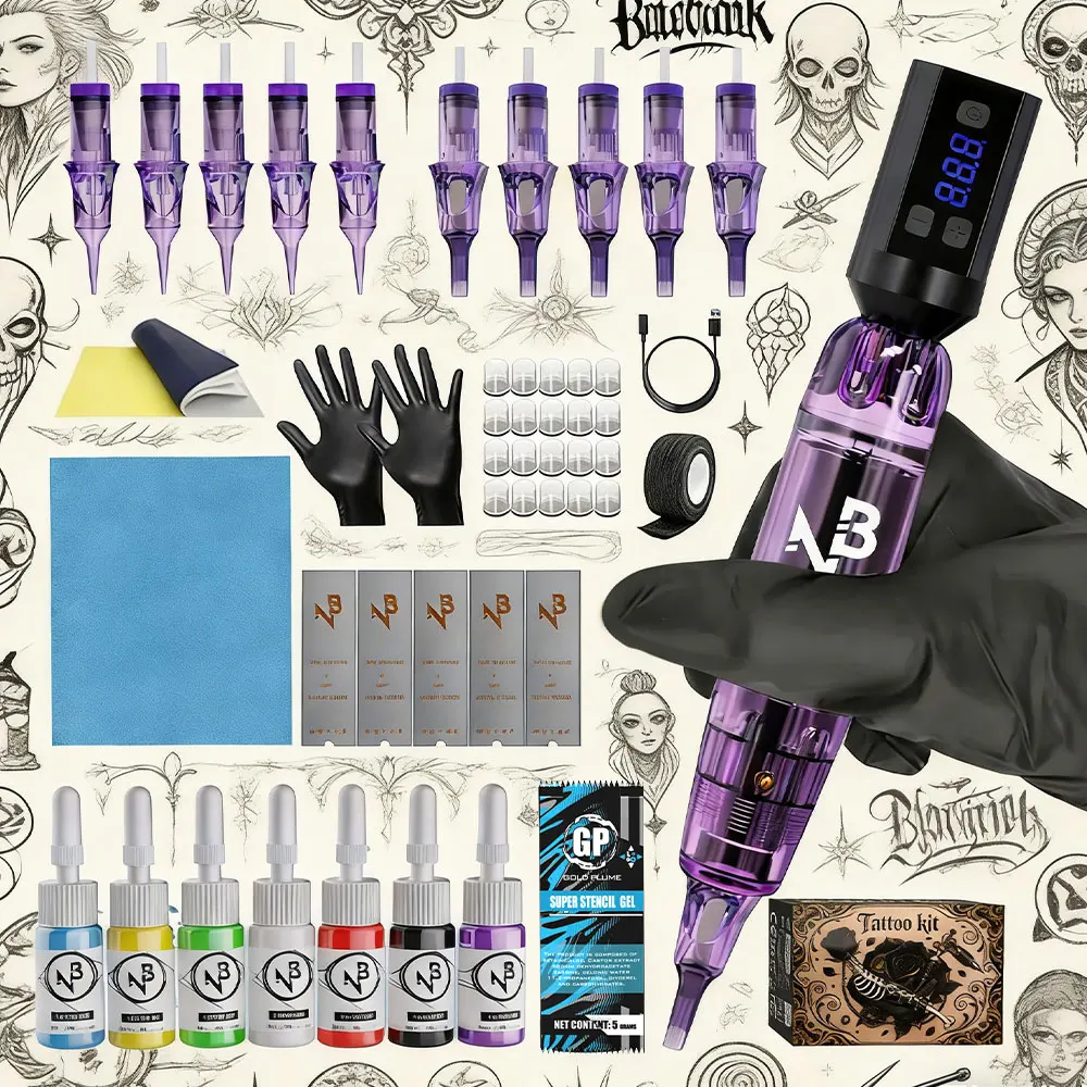 

Goldplume Tattoo Kit High Power Tattoo Pen Set Permanent Makeup Tattoo Machine Set Black Tattoo Power Supply Tattoo Gun Set