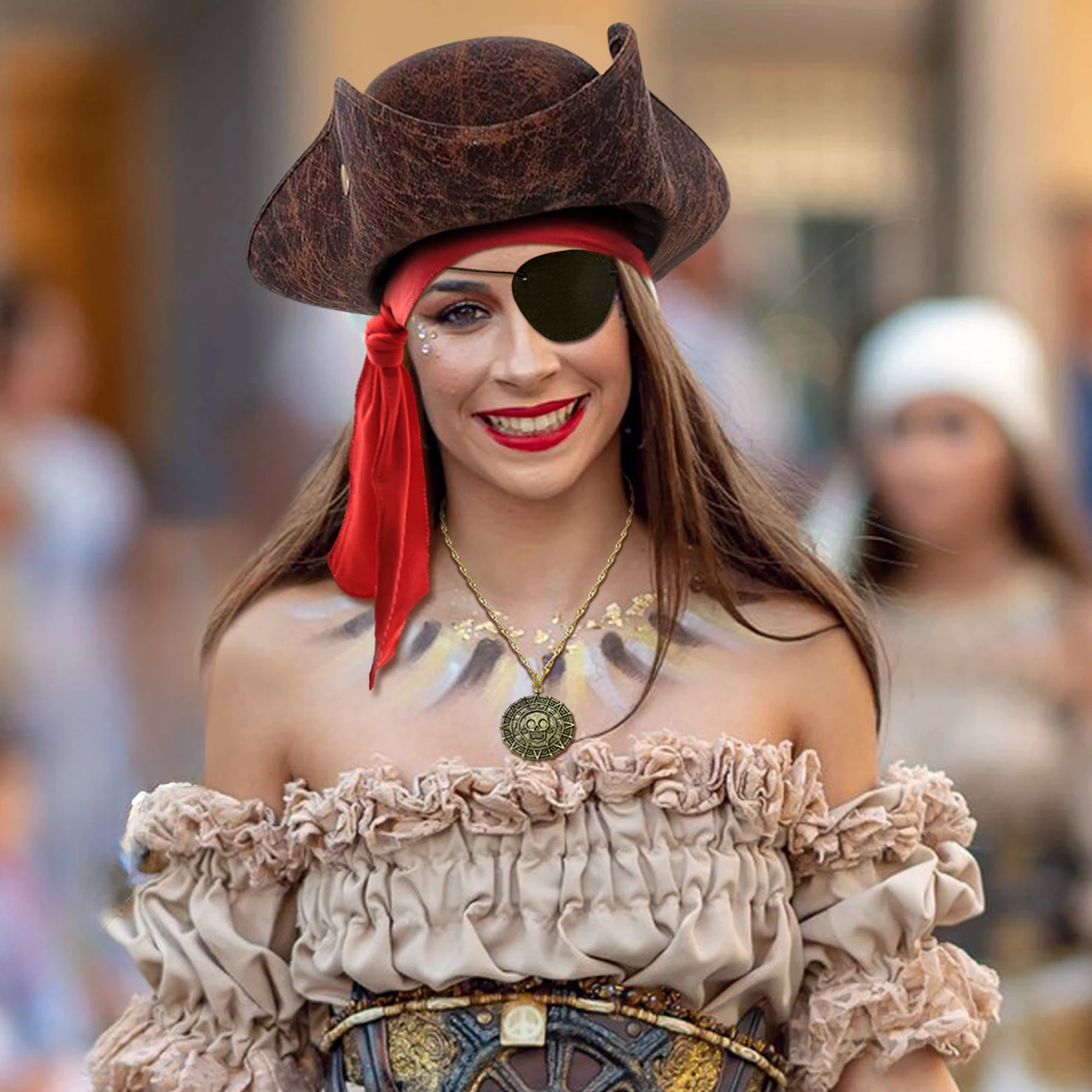 Cappello da pirata rinascimentale per adulto Cappello tricorno in ecopelle marrone per uomo Donna Accessori per costumi da pirata cosplay di Halloween