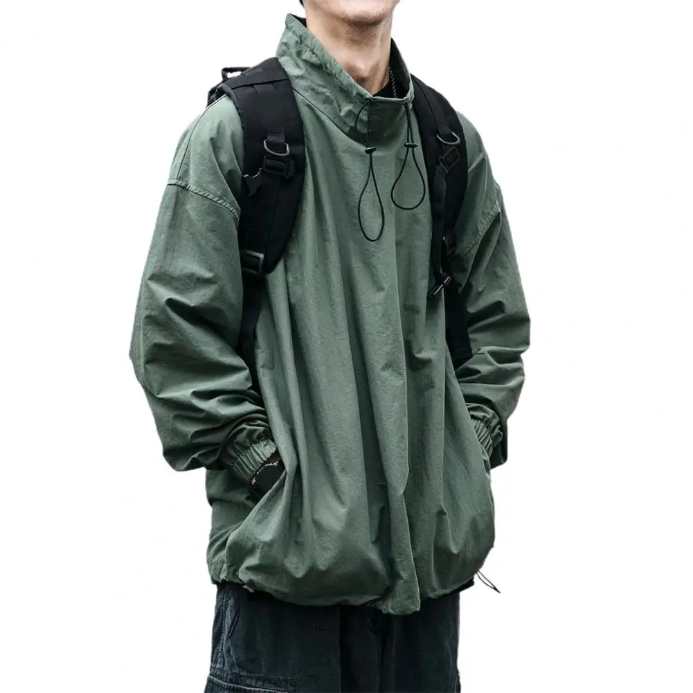 Cargo Jas Japan Stijl Mannen Jas Effen Kleur Halve Coltrui Streetwear Herfst Gewassen Elastische Manchet Windjack Voor Dagelijks Gebruik