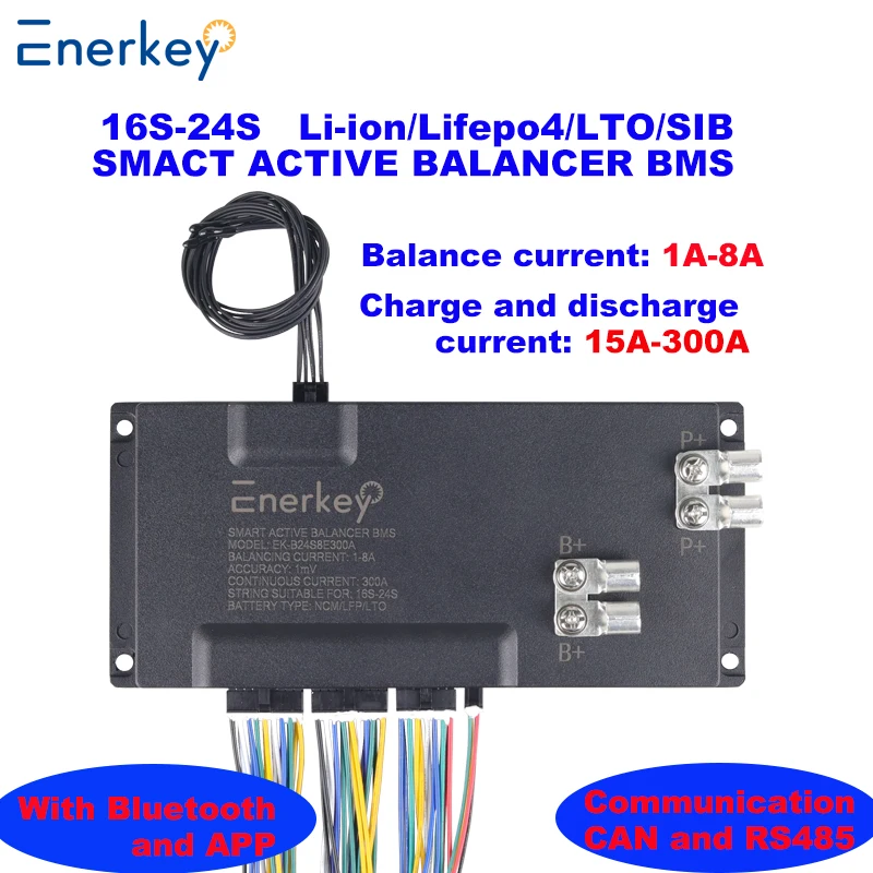 Enerkey 16S-24S 1A-8A 15A-300A Smart Active Balancer BMS Lifepo4 / Lipo/ LTO Battery Balance With Bluetooth APP CAN RS485