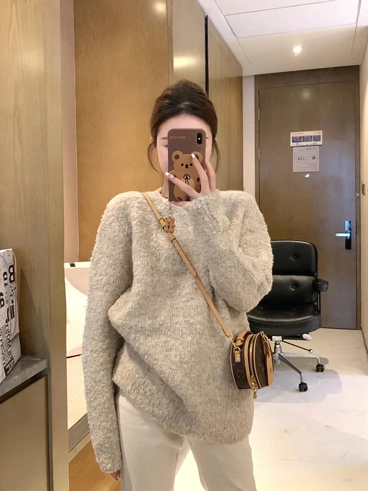 Pull tricoté à col rond pour femme, ample, Style coréen, paresseux, décontracté, Y2K, épais et chaud, assorti avec tout, nouvelle collection automne