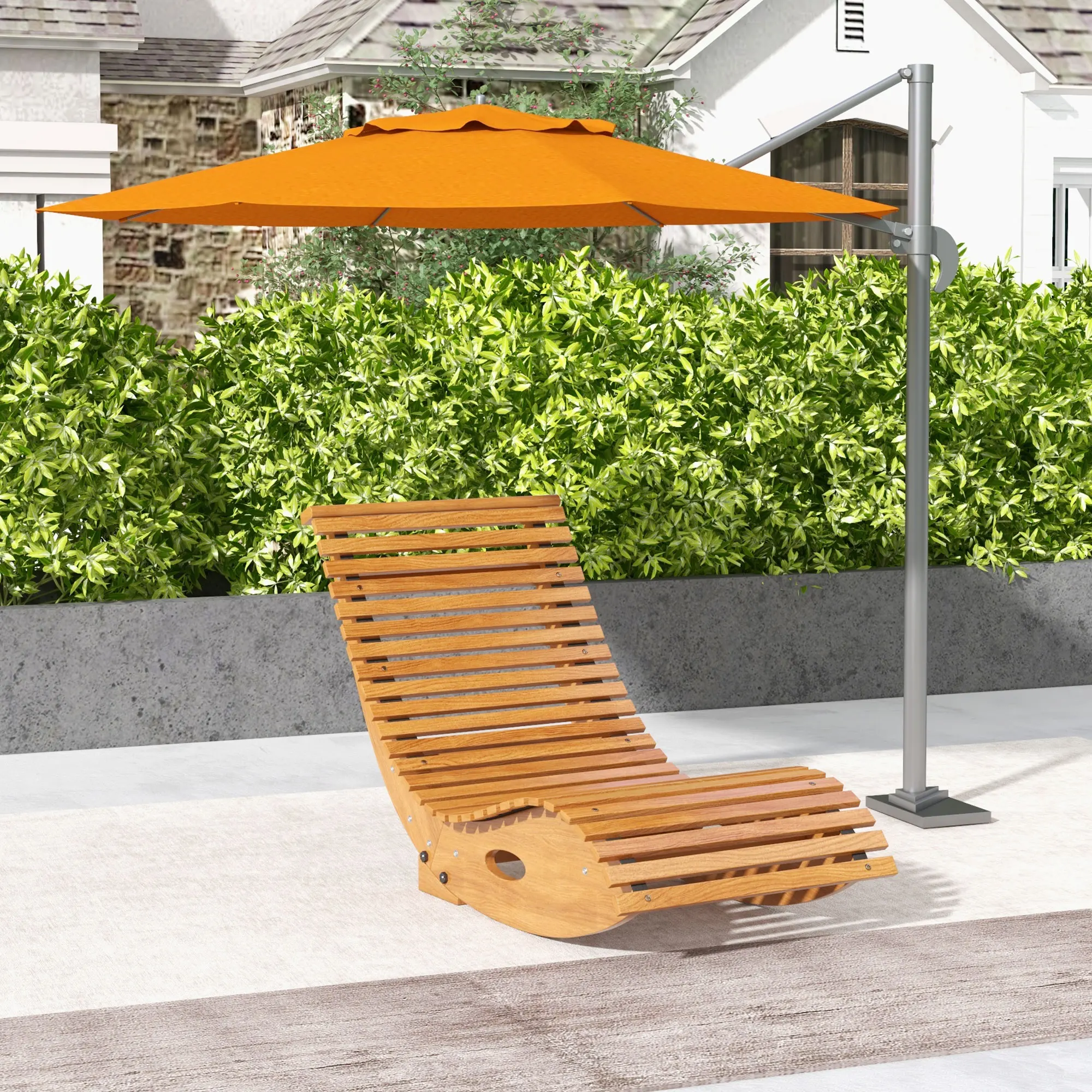 Outsunny Outdoor Rocking Chair W/Slatted Seat, Wooden Rocking Chair, Light Brown