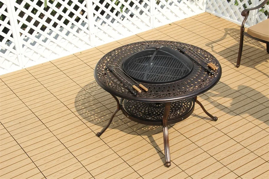 Mobília ao ar livre mesa redonda com mesa redonda de churrasco estrutura de alumínio fundido conjunto de jardim para jardim pátio quintal