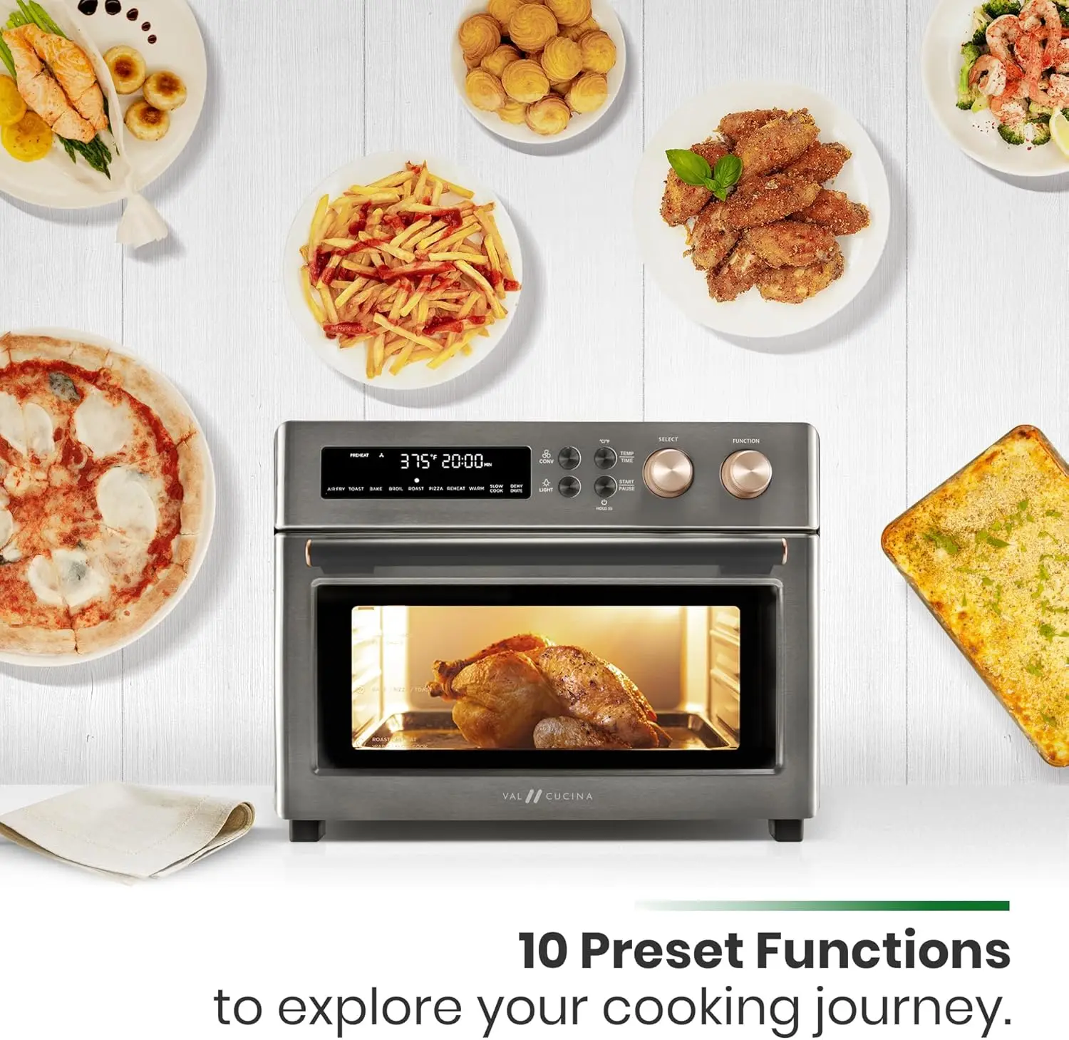 Infrared Heating Air Fryer Toaster Oven, Extra Large Countertop Convection Oven 10-in-1 Combo, 6-Slice Toast, Enamel Baking Pan