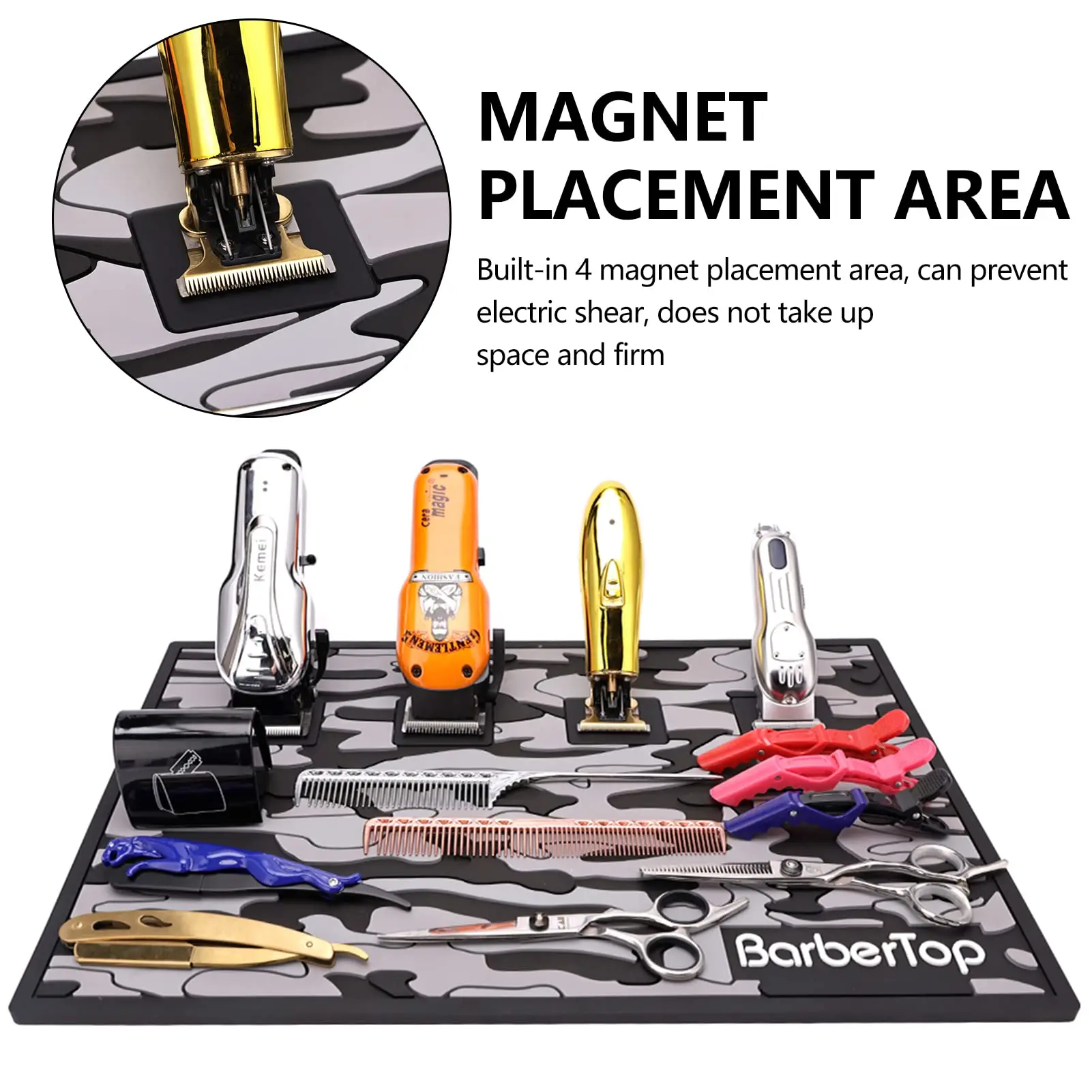 Barber Tools Organizer Mat Hairstylist Magnetic Strip Station Pad Antiskid Silicone Storage Mat Salon Table Heat Resistant Tray