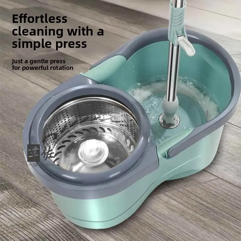 Thickened Stainless Steel Mop Bucket Rotating for Home Use Cloth Drying Wet And Dry Mop Bucket Lazy Person No Hand Wash Needed