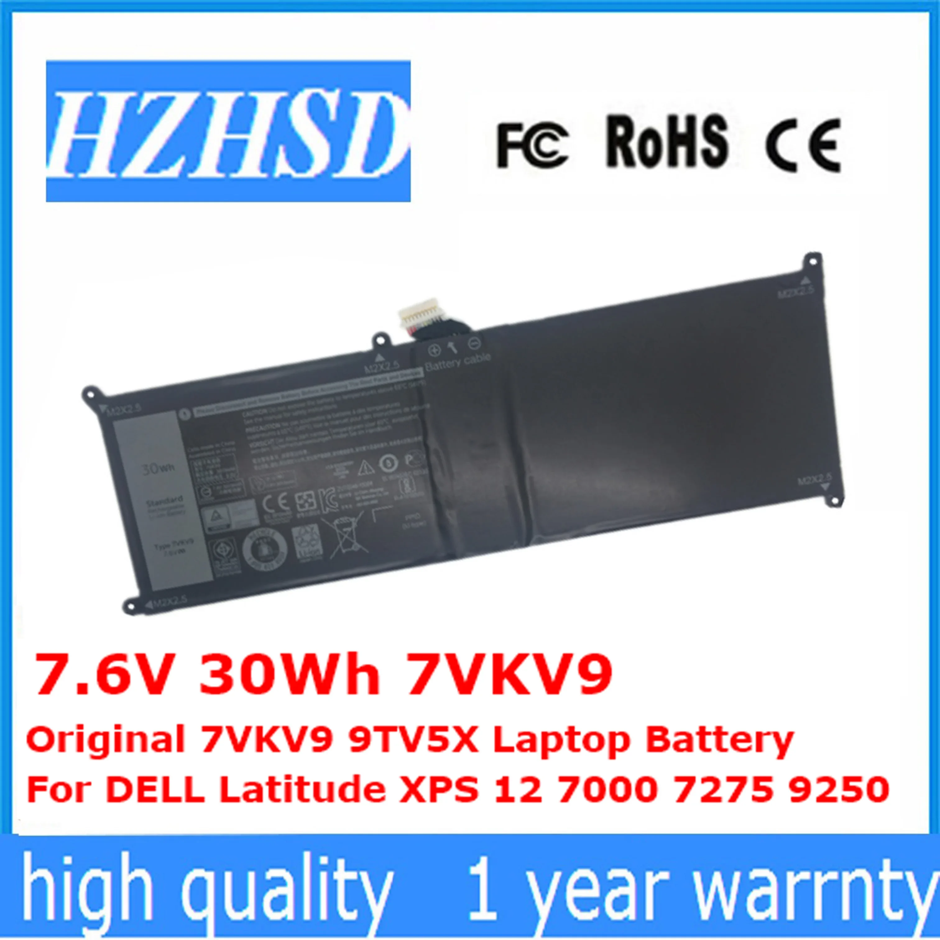 

7.6V 30Wh 7VKV9 Original 7VKV9 9TV5X Laptop Battery For DELL Latitude XPS 12 7000 7275 9250